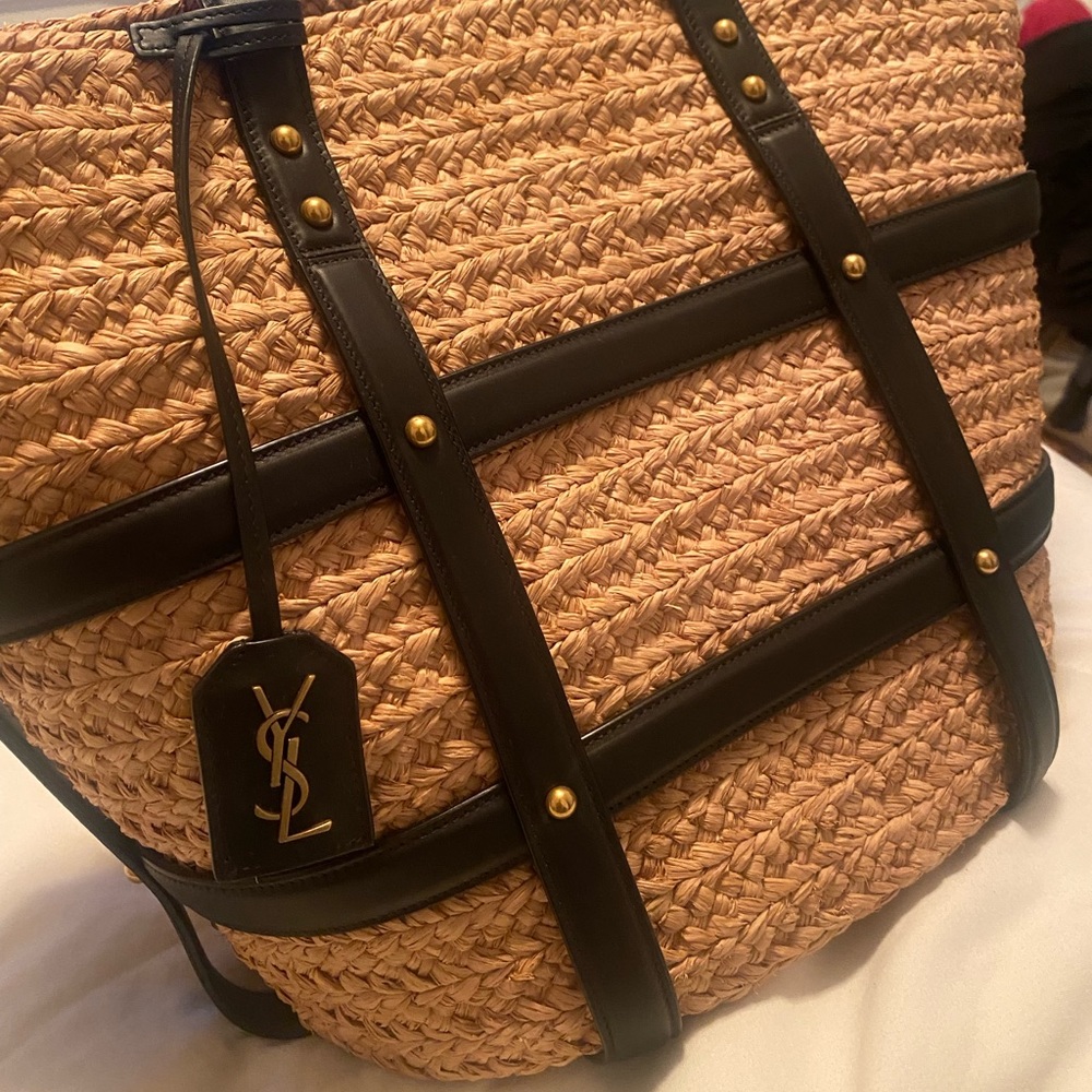 YSL Caged Raffia Tote